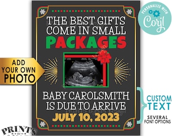 Christmas Pregnancy Announcement with Ultrasound Photo, Best Gifts come in Small Packages, PRINTABLE Xmas Sign <Edit Yourself with Corjl>