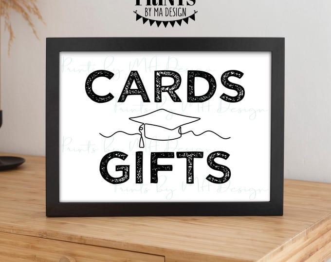 Cards & Gifts Sign, Graduation Party Gift Table, Grad Decoration, Gifts and Cards, Continuous Line, PRINTABLE 5x7” Black and White Sign <ID>
