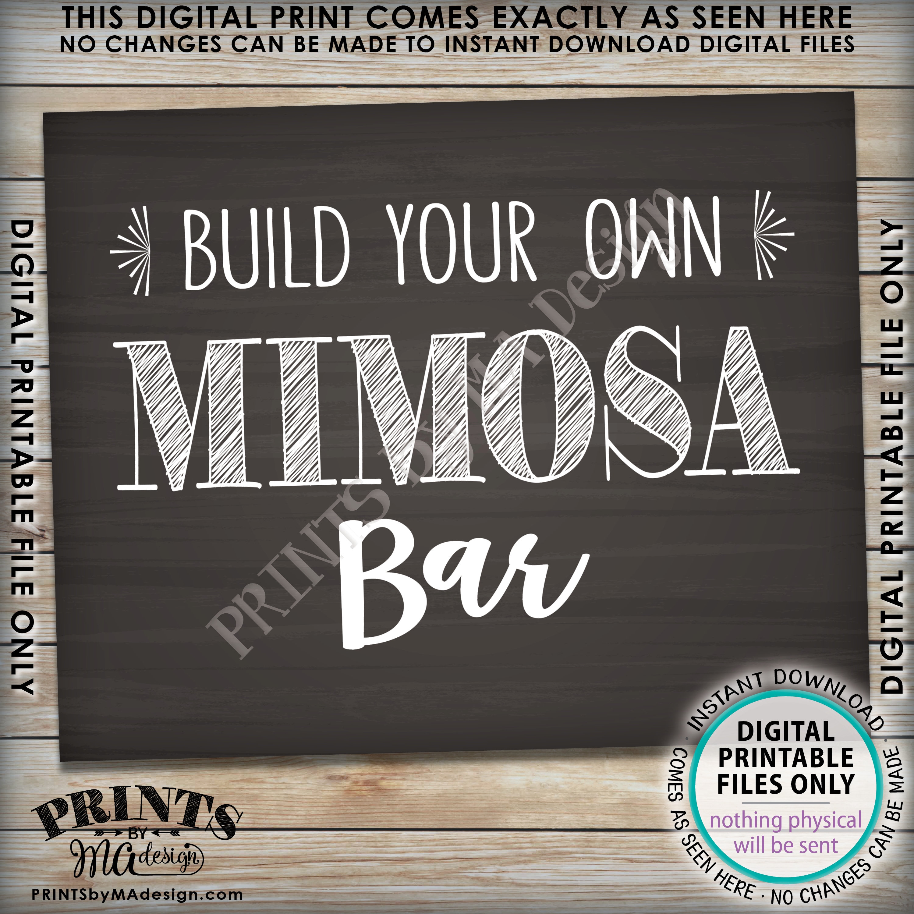 Mimosa Bar Sign, Bridal Shower Wedding, Black and White, Instant