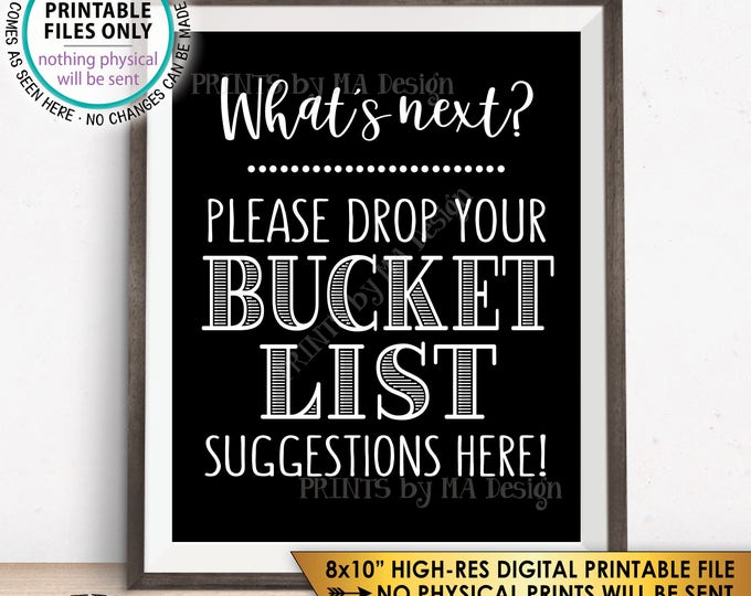 Bucket List Suggestions Sign, Retirement, Graduation, Bon Voyage, Birthday, Wedding Sign, Black & White PRINTABLE 8x10” Instant Download