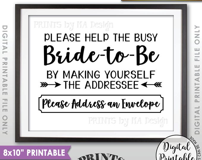 Address Envelope Bridal Shower Sign Addressee Help the Bride by Addressing an Envelope, Black & White Instant Download 8x10” Printable Sign