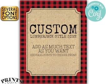 Custom Lumberjack Sign, Choose Your Text, Red Checker Buffalo Plaid, One PRINTABLE 8x10/16x20” Portrait Sign <Edit Yourself with Corjl>