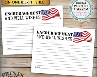 Military Encouragement and Well Wishes Card, Boot Camp Send Off, American Flag, Four 4.25x5.5" Cards on a PRINTABLE 8.5x11" Sheet <ID>