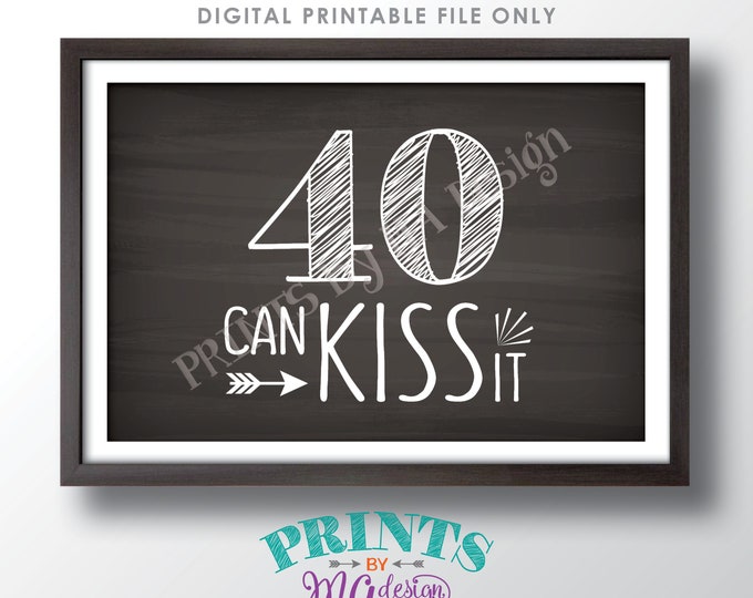 40th Birthday Sign, 40 Can Kiss It, Funny 40th Birthday Decor, Fortieth Bday Party Candy Bar, PRINTABLE 4x6” Chalkboard Style 40th Sign <ID>