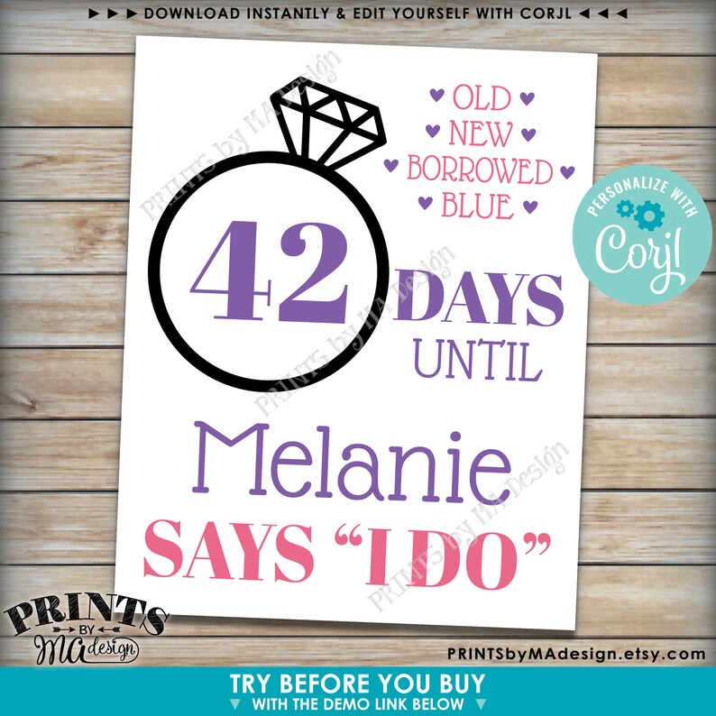 Bridal Shower Countdown Sign Days Until She Says I Do Custom | Etsy