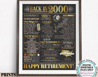 Retirement Party Decoration, Flashback to 2000 Retiree Poster Board, PRINTABLE 16x20” Back in the Year 2000 Sign <ID>