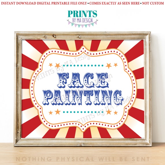 Carnival Party Face Painting Sign, Circus Activities, Birthday