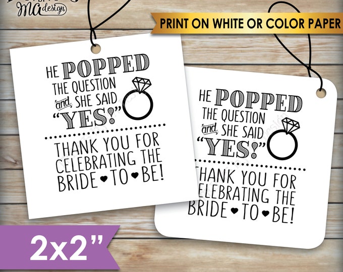 Bridal Shower Tags, Bridal Shower Favors, Bridal Shower Thank You Favors, Wedding Shower, Square 2" tags on 8.5x11" PRINTABLE Sheet <ID>
