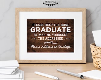 Address an Envelope Sign, Graduation Party Thank You Card Address Your Own Envelope, PRINTABLE 5x7” Rustic Wood Style Sign <ID>