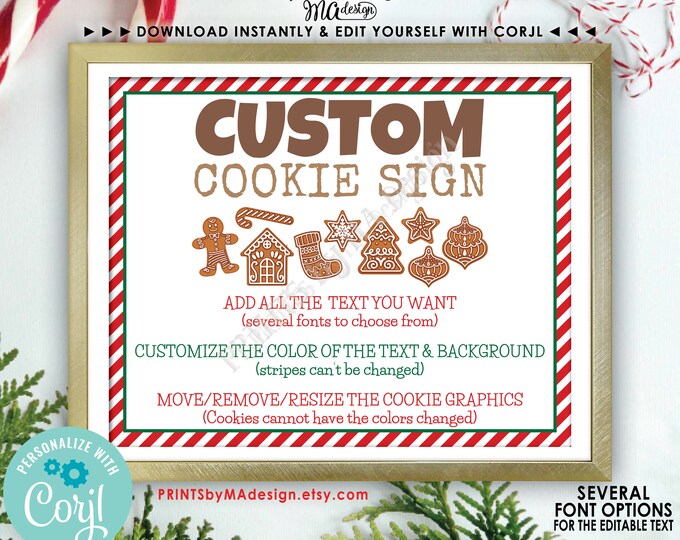 Custom Christmas Cookie Sign, Choose Your Text & Colors, Gingerbread, One Custom PRINTABLE 8x10/16x20” Sign <Edit Yourself with Corjl>