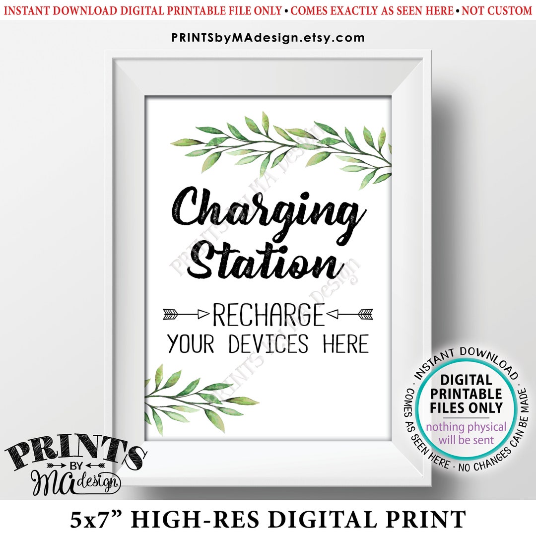 Recharge Printable Sign Charging Station Sign, Recharge Your Devices Here, Wedding Charge Bar ...