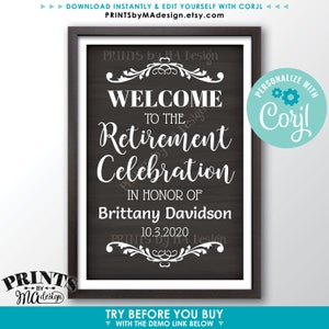 Op de afbeelding: Een zwart-witte printbare poster met een krijtbordachtergrond. De poster zegt "Welkom op het afscheidfeest ter ere van Brittany Davidson 10.3.2020".
