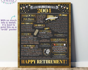 Back in 2004 Retirement Party Sign, Flashback to 2004 Poster Board, PRINTABLE 16x20 ” Retirement Party Decoration <ID>