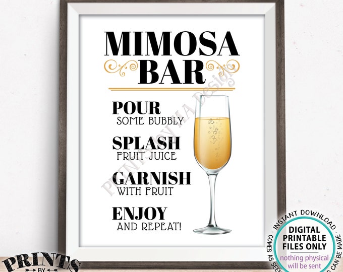 Mimosa Bar Sign, Make your own Mimosa Sign, PRINTABLE 8x10” Sign <Instant Download>