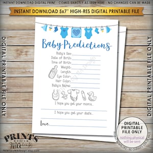 Baby voorspellingen kaart, baby shower voorspellingen spel, denk dat de baby shower activiteit, het is een jongen, blauw 5 x 7" afdrukbare Instant Download