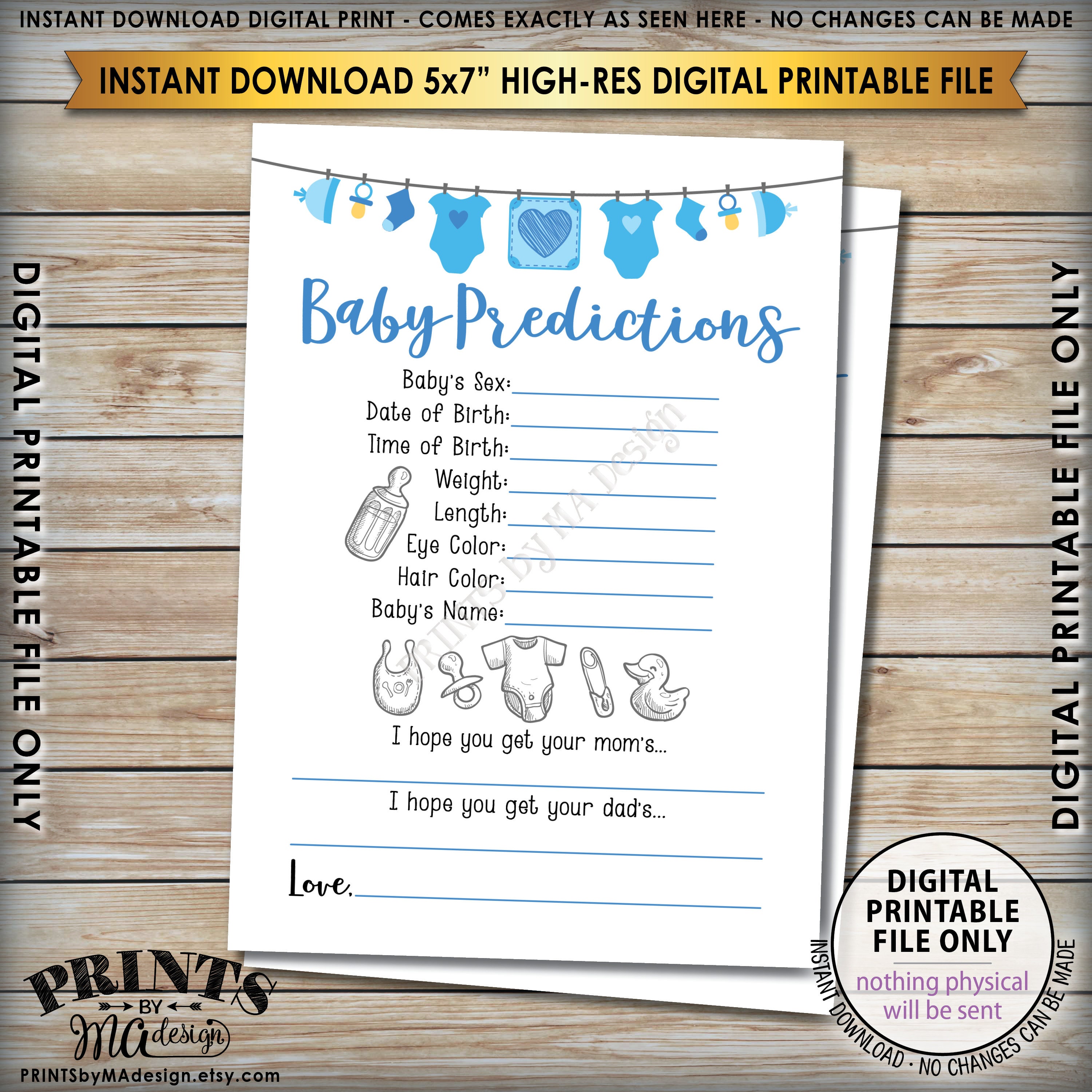 nedsænket Emotion kulstof Baby Predictions Card, Baby Shower Predictions Game, Guess the Baby Shower  Activity, It's a Boy, Blue 5x7” Printable Instant Download