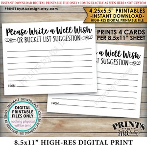 Well Wish Card, Bucket List Ideen, bitte schreiben Sie einen Well Wish oder Bucket List Vorschlag