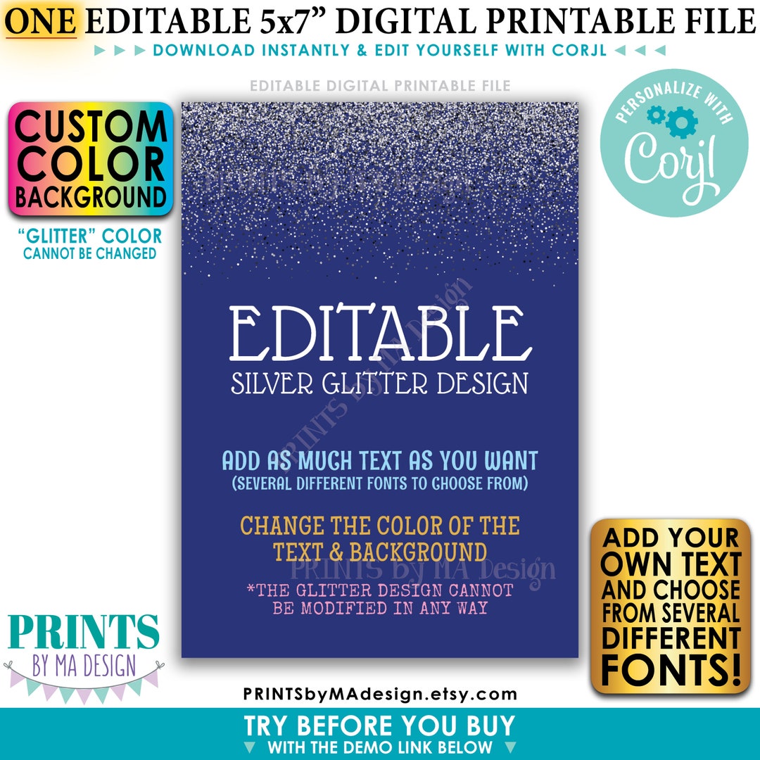 Custom Add Silver Sign Editable Silver Glitter Portrait Sign, Choose Your Text and Colors ...