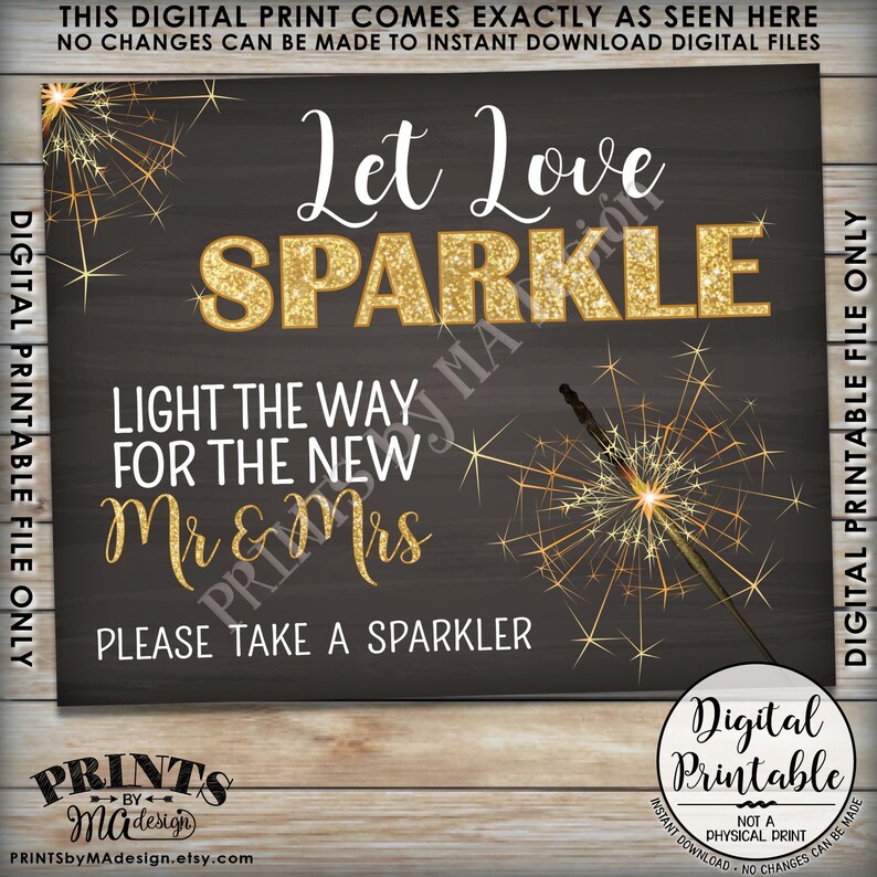 Sparkler Send Off Let Love Sparkle Wedding Sign Instant Download 8x1016x20\u201d Printable Light the Way for the New Mr /& Mrs Sparkler Sign
