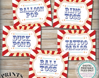 Carnival Games Signs, Carnival Theme Party, Ring Toss Ball Balloon Pop, Tattoo Parlor, Duck Pond, Circus, PRINTABLE 8x10/16x20” Signs <ID>