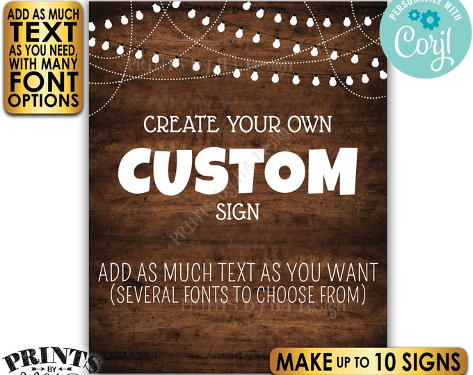 Custom Dark Brown Rustic Wood Style Posters with Lights, Choose Your Text, Ten PRINTABLE 8x10/16x20” Portrait Signs <Edit Yourself w/Corjl>