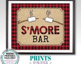 S'more Bar Sign, Lumberjack Smore Bar, PRINTABLE 8x10/16x20” Lumberjack Style Sign, Red Checker Buffalo Plaid <ID>