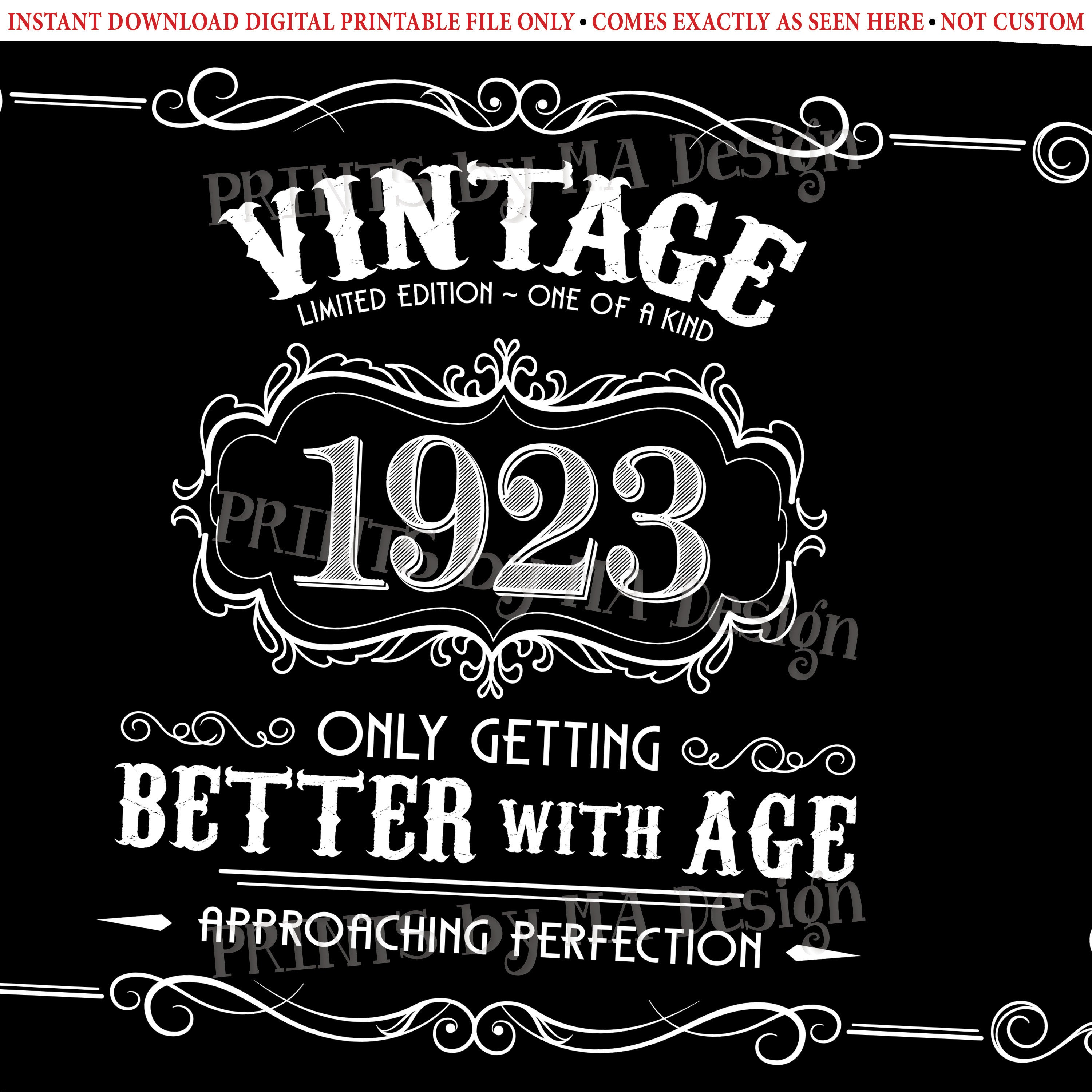 1923 Birthday Sign Vintage Better With Age Poster Whiskey Etsy
