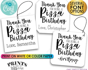 Pizza Party Favors, Thank You for being a Pizza My Birthday Favor Tags, 3" Square Cards on PRINTABLE 8.5x11" File <Edit Yourself with Corjl>