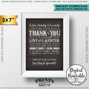 Hochzeit Danke Zeichen, Hochzeit Familie und Freunde, Danke, dass Sie unseren Tag so Besonderes 5 x 7 Zoll Chalkboard Style Printable Instant Download