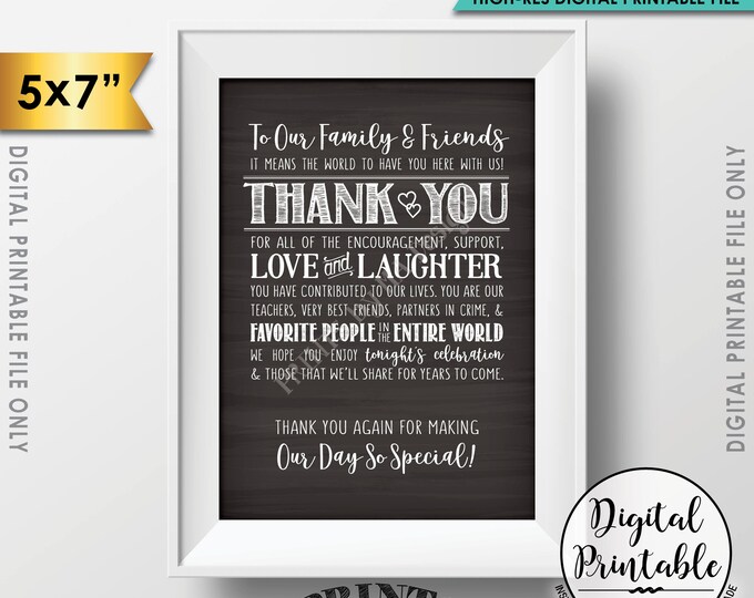 Wedding Thank You Sign, Wedding Family and Friends, Thank You for Making Our Day so Special 5x7” Chalkboard Style Printable Instant Download