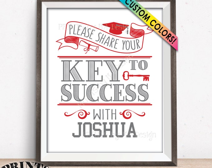 Key to Success Sign, Please Share Your Key to Success with the Graduate, PRINTABLE 8x10” Graduation Party Decoration
