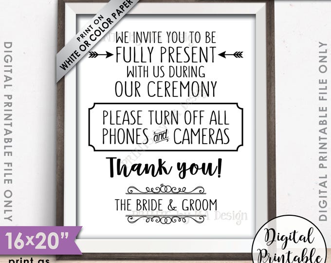 Unplugged Ceremony Sign No Phones or Cameras Unplugged Wedding Sign, Unplugged Sign, Turn off Phones, 8x10/16x20” Printable Instant Download