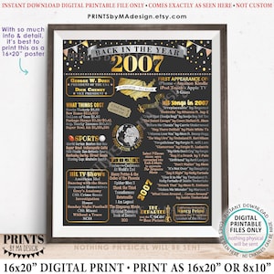 Back in the Year 2007 Poster Board, Remember 2007 Sign, Flashback to 2007 USA History from 2007, PRINTABLE 16x20” Sign <ID>