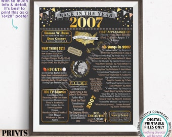 Back in the Year 2007 Poster Board, Remember 2007 Sign, Flashback to 2007 USA History from 2007, PRINTABLE 16x20” Sign <ID>