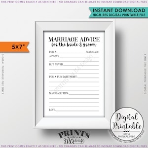 Huwelijksadvieskaarten, advies van bruid en bruidegom, huwelijksadvies, huwelijkstips, bruidsdouche-activiteit, Instant Download 5x7" afdrukbaar bestand