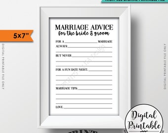Marriage Advice Cards, Bride & Groom Advice, Wedding Advice, Marriage Tips, Bridal Shower Activity, Instant Download 5x7" Printable File