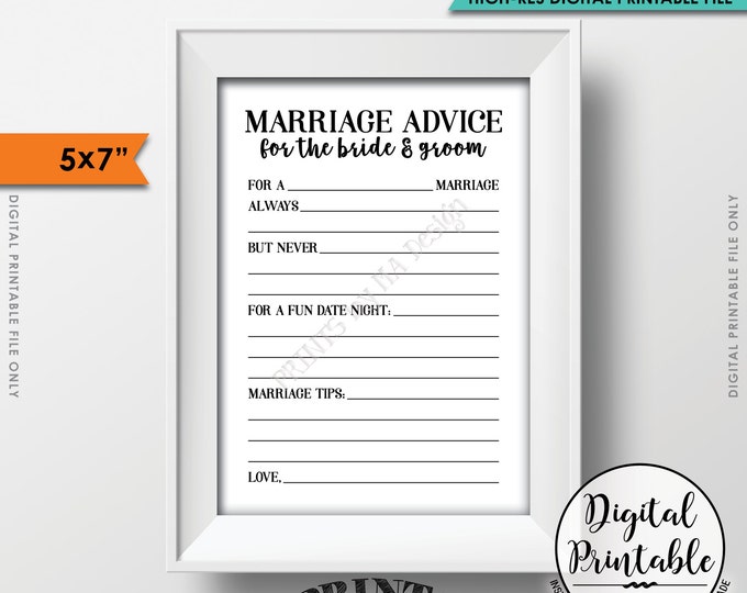 Marriage Advice Cards, Bride & Groom Advice, Wedding Advice, Marriage Tips, Bridal Shower Activity, Instant Download 5x7" Printable File