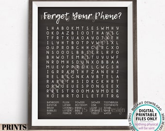 Bathroom Word Search, Forget Your Phone? Fun Bathroom Puzzle Housewarming Gift, PRINTABLE 8x10/16x20” Chalkboard Style Bathroom Sign <ID>