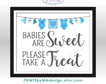 Babies are Sweet Please Take a Treat, Sweet Treats Baby Shower Sign, It's a Boy, Blue Clothesline, PRINTABLE 8x10” Sign, Digital File <ID>
