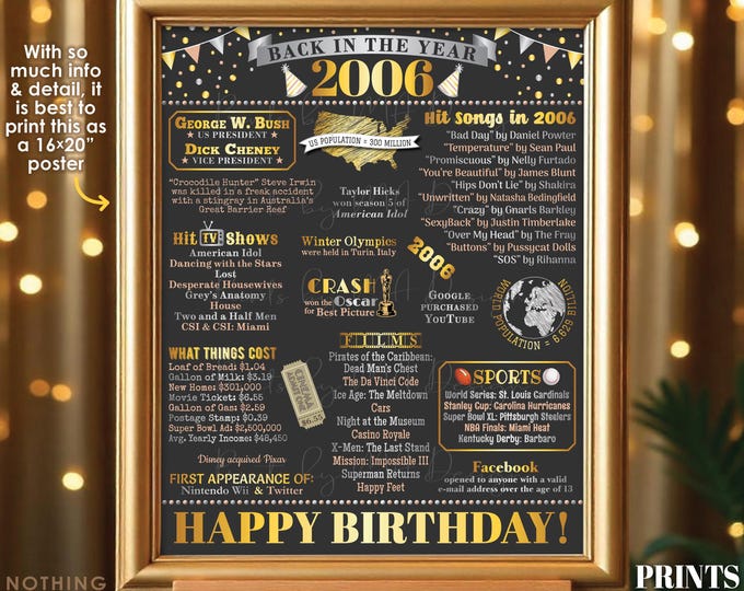 Back in the Year 2006 Birthday Sign, Flashback to 2006 Poster Board, ‘06 B-day Gift, Bday Decoration, PRINTABLE 16x20” Sign <ID>