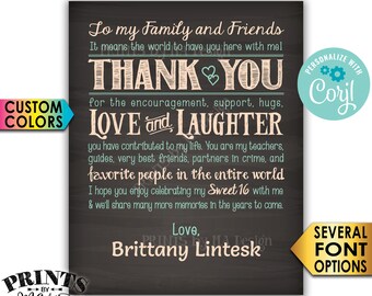 Sweet 16 Thank You Sign, Sweet Sixteen Birthday Poster, PRINTABLE 8x10/16x20” Chalkboard Style 16th Bday Sign <Edit Yourself with Corjl>