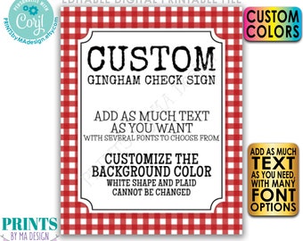 Editable Gingham Check Sign, Choose Your Text, Custom Color Plaid Checker, One PRINTABLE 8x10/16x20” Portrait Sign <Edit Yourself w/Corjl>