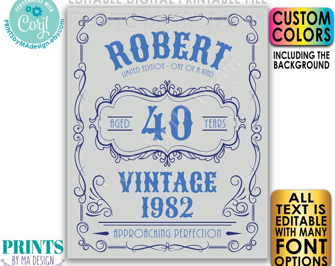 Vintage Birthday Sign, Better with Age Liquor Themed Party, Custom Text & Colors, PRINTABLE 8x10/16x20” Sign <Edit Yourself w/Corjl>