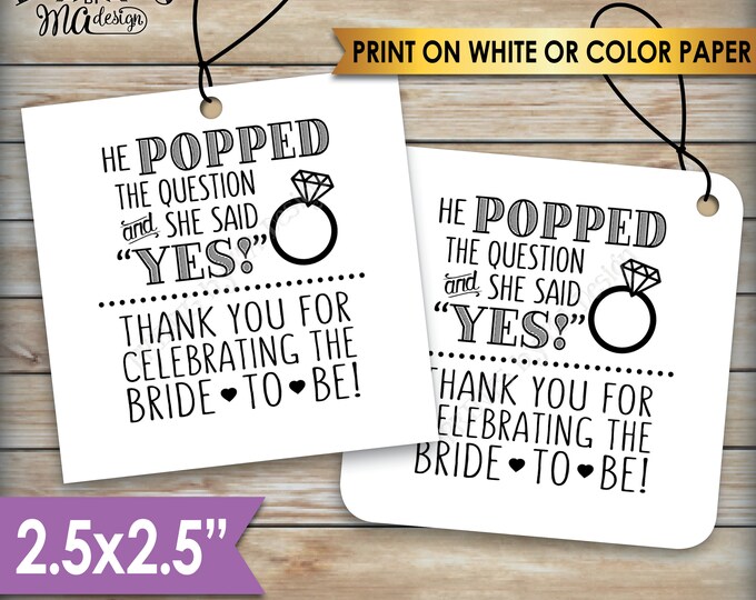Bridal Shower Tags, Bridal Shower Favors, Bridal Shower Thank You Favors, Wedding Shower, Square 2.5" tags on 8.5x11" PRINTABLE Sheet <ID>