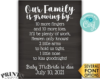 Pregnancy Announcement Sign, Our Family is Growing By, Custom PRINTABLE 8x10/16x20” Chalkboard Style Sign <Edit Yourself with Corjl>