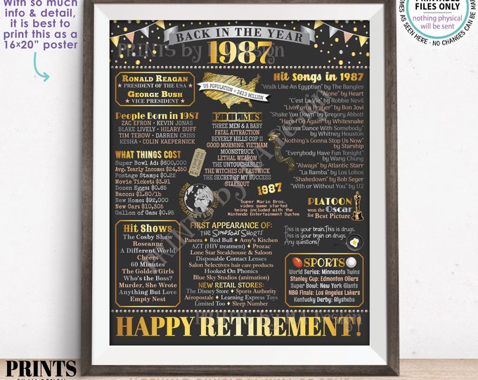 Back in the Year 1987 Retirement Party Poster Board, Flashback to 1987 Sign, PRINTABLE 16x20” Retirement Party Decoration <ID>