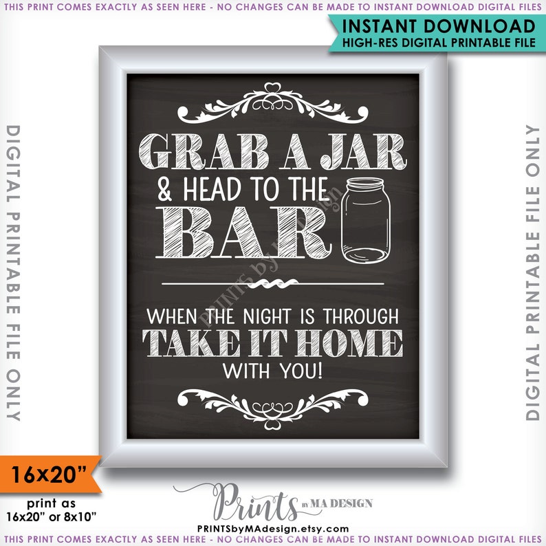 Get a Jar and Brain in the direction of the Bar, Choose Your Jar in the direction of the Bar, Mason Jar Marriage ceremony Indicator, 8x10/16x20\u201d Chalkboard Style and design Printable Prompt Down load picture regarding Head in a Jar Printable identify Seize a Jar and Mind in the direction of the Bar, Choose Your Jar in the direction of the Bar, Mason Jar Wedding day Indicator, 8x10/16x20\u201d Chalkboard Design Printable Immediate Down load