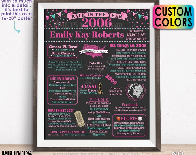 Back in the Year 2006 Birthday Sign, Flashback to 2006 Poster Board, 2006 Birthday Gift, Custom PRINTABLE 16x20” B-day Decoration