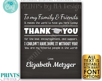 Editable Graduation Thank You Sign, Thanks from the Grad Poster, PRINTABLE Chalkboard Style Grad Party Decoration <Edit Yourself w/Corjl>