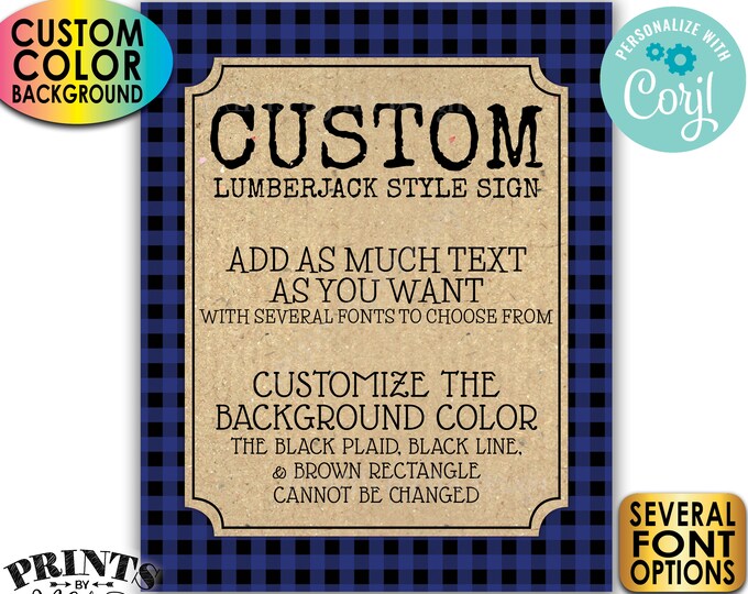 Custom Lumberjack Sign, Choose Your Text, Custom Color Buffalo Plaid, One PRINTABLE 8x10/16x20” Portrait Sign <Edit Yourself with Corjl>